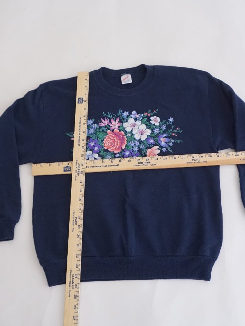 Vintage Jerzees Navy Floral Rose Garden Graphic Sweatshirt Cottagecore M - Picture 3 of 10